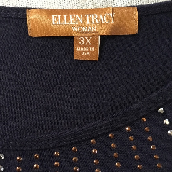 Ellen Tracy Navy Knit Top with Metallic Studding in Copper & Pewter- Ray Design - Picture 5 of 5